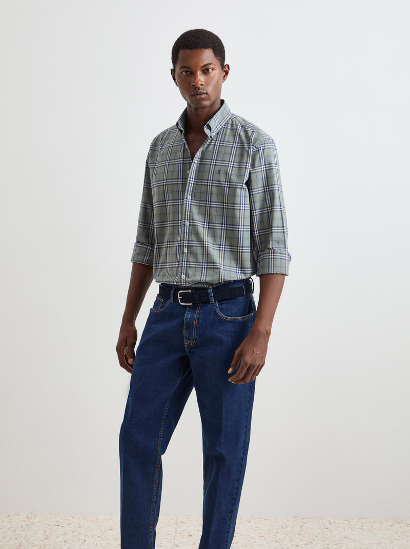 Camisa de algodão ao xadrez regular fit
