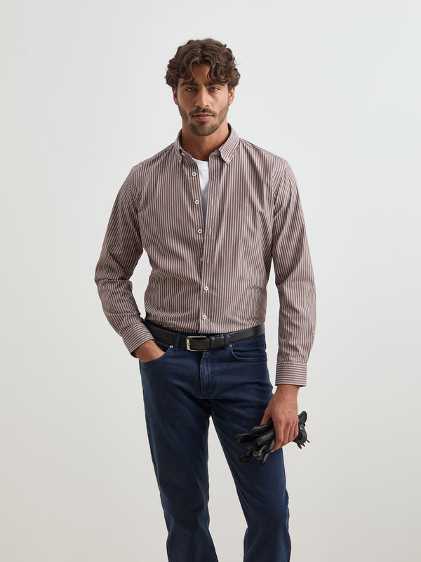 Camisa de algodão às riscas regular fit