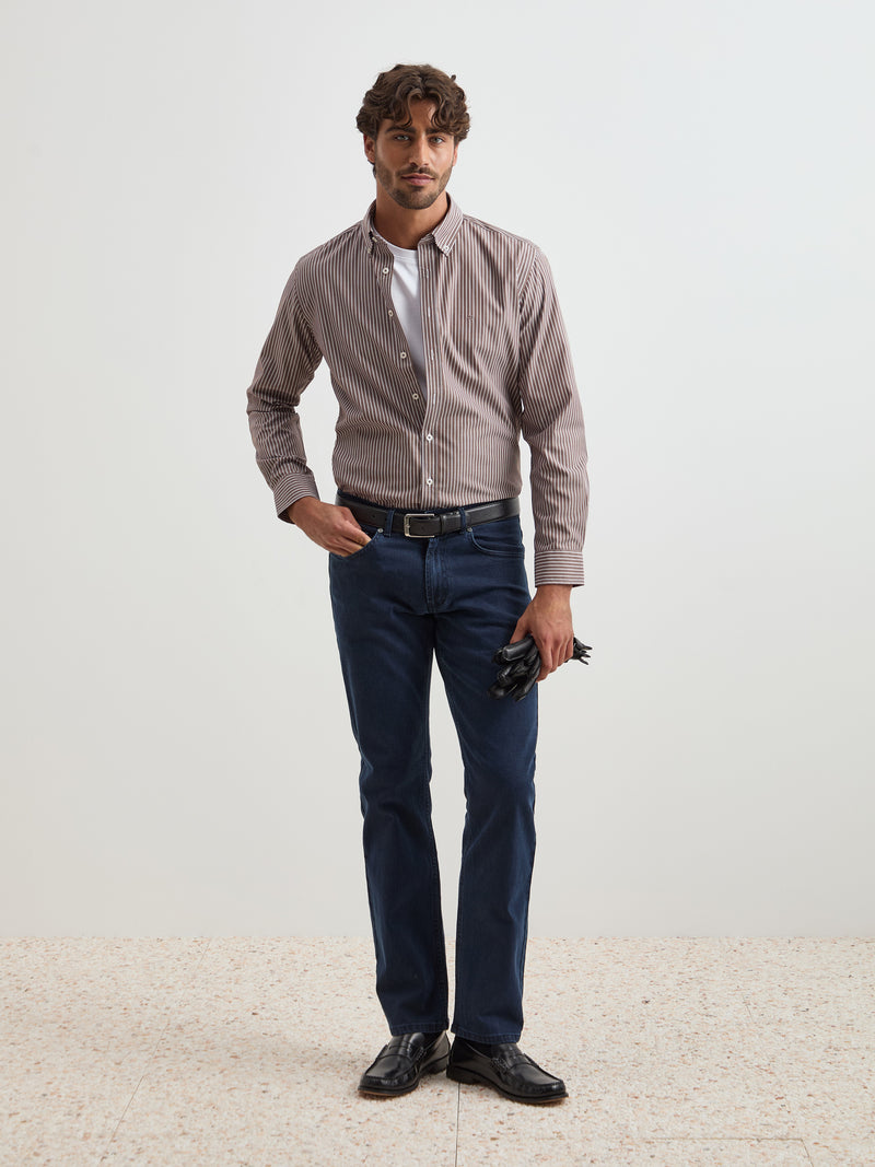 Camisa de algodão às riscas regular fit