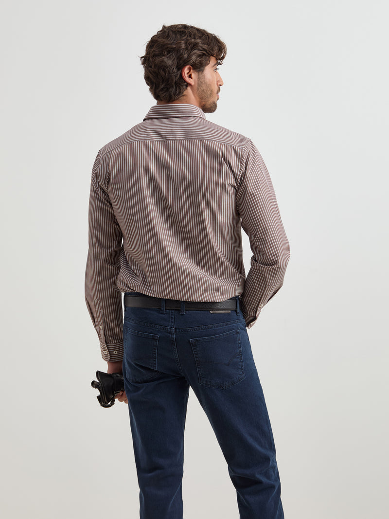 Camisa de algodão às riscas regular fit