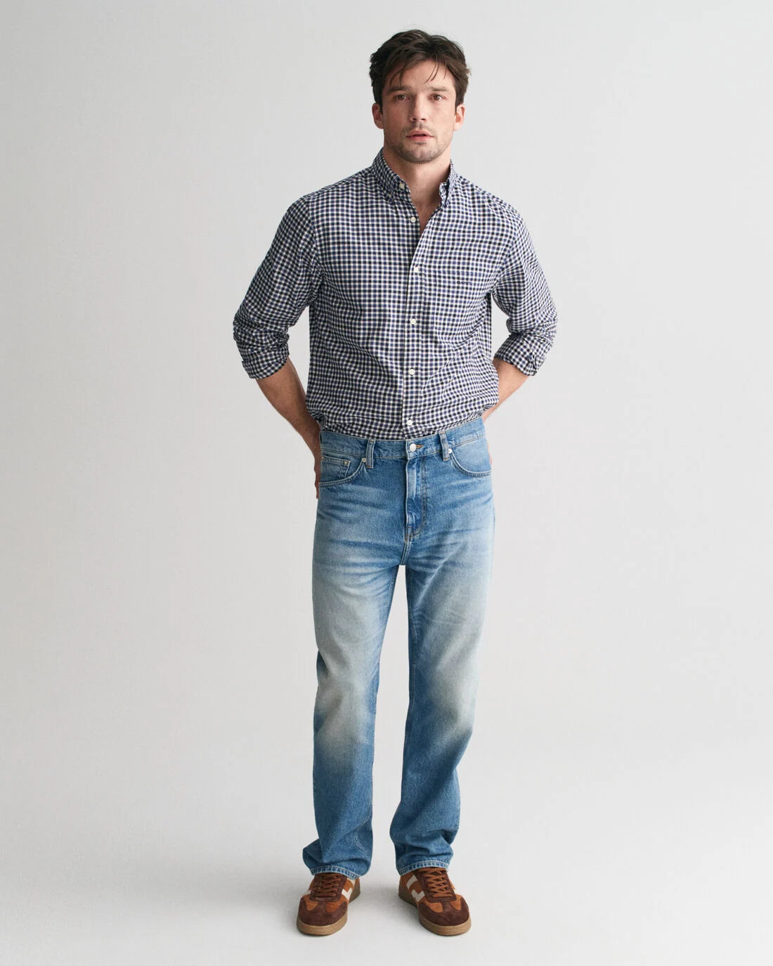 Camisa em sarja leve Gingham regular fit