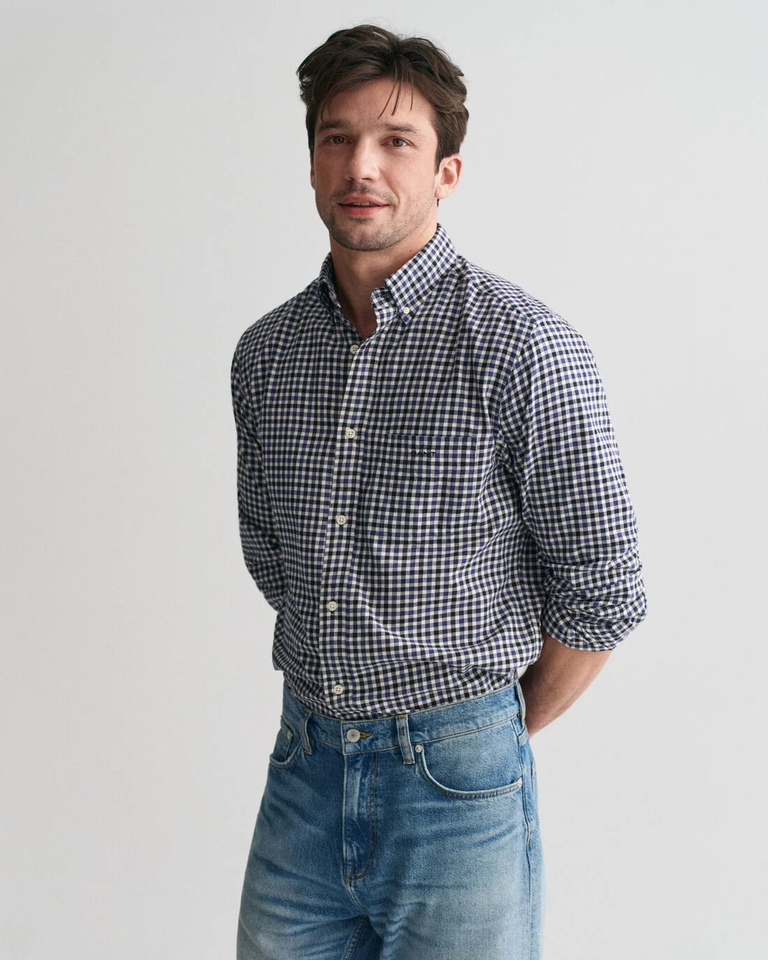 Camisa em sarja leve Gingham regular fit