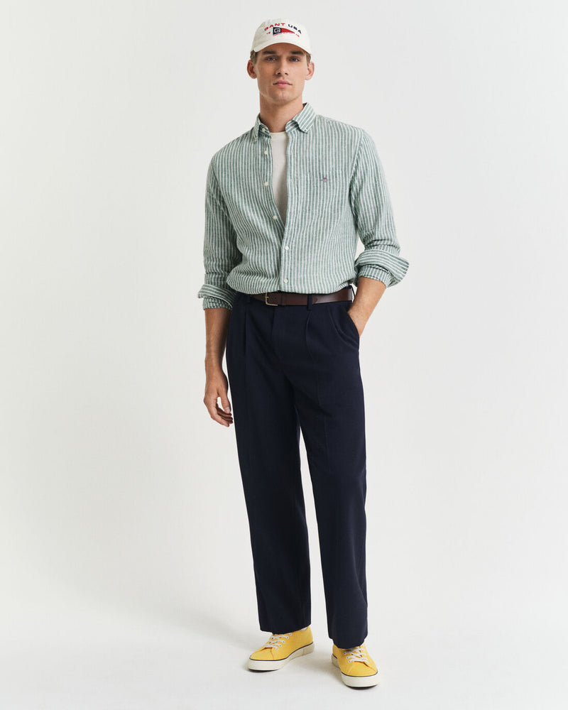 Camisa em linho e algodão às riscas regular fit