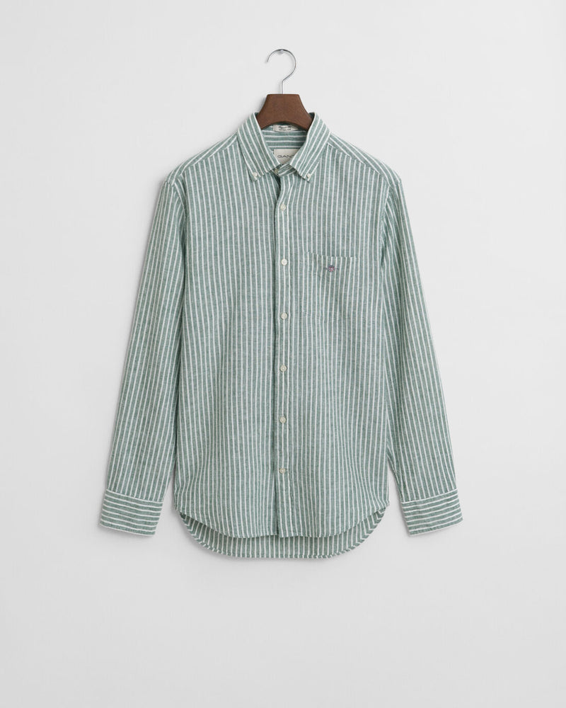 Camisa em linho e algodão às riscas regular fit