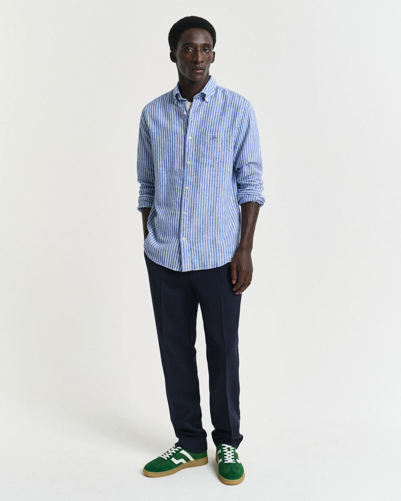 Camisa em linho e algodão às riscas regular fit