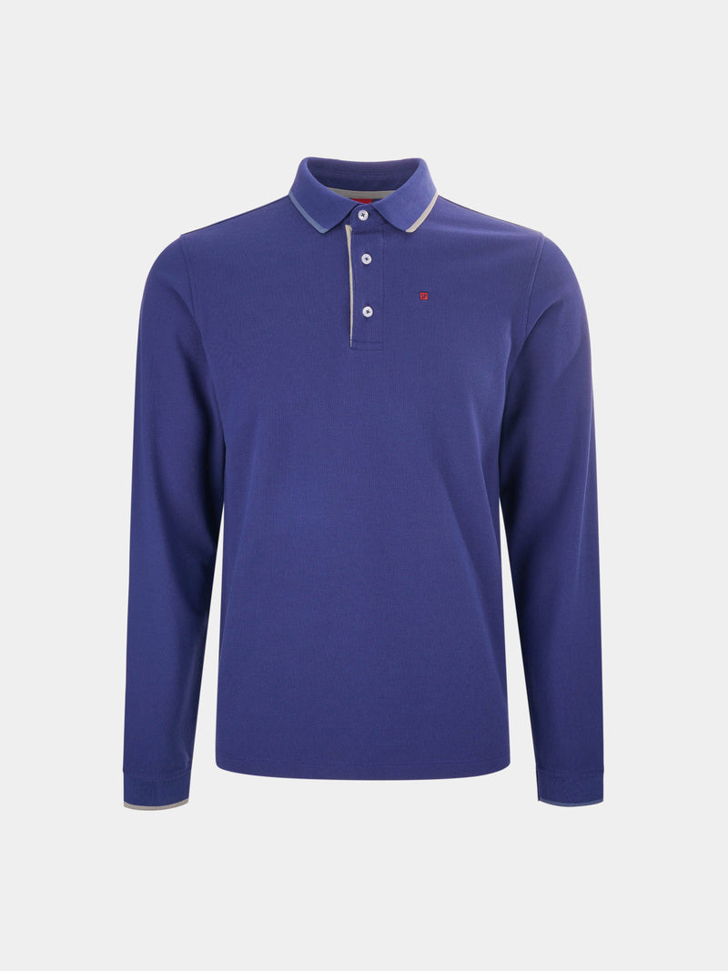 Polo para homem slim fit de algodão de manga comprida