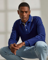 Polo para homem slim fit de algodão de manga comprida