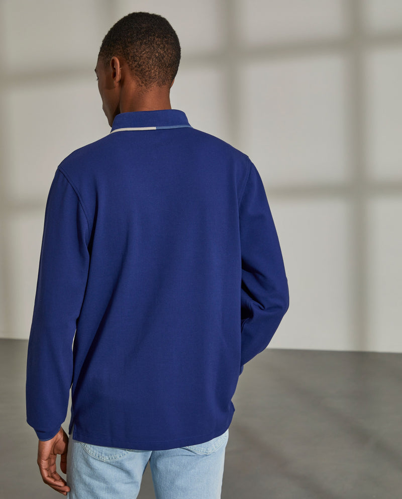 Polo para homem slim fit de algodão de manga comprida