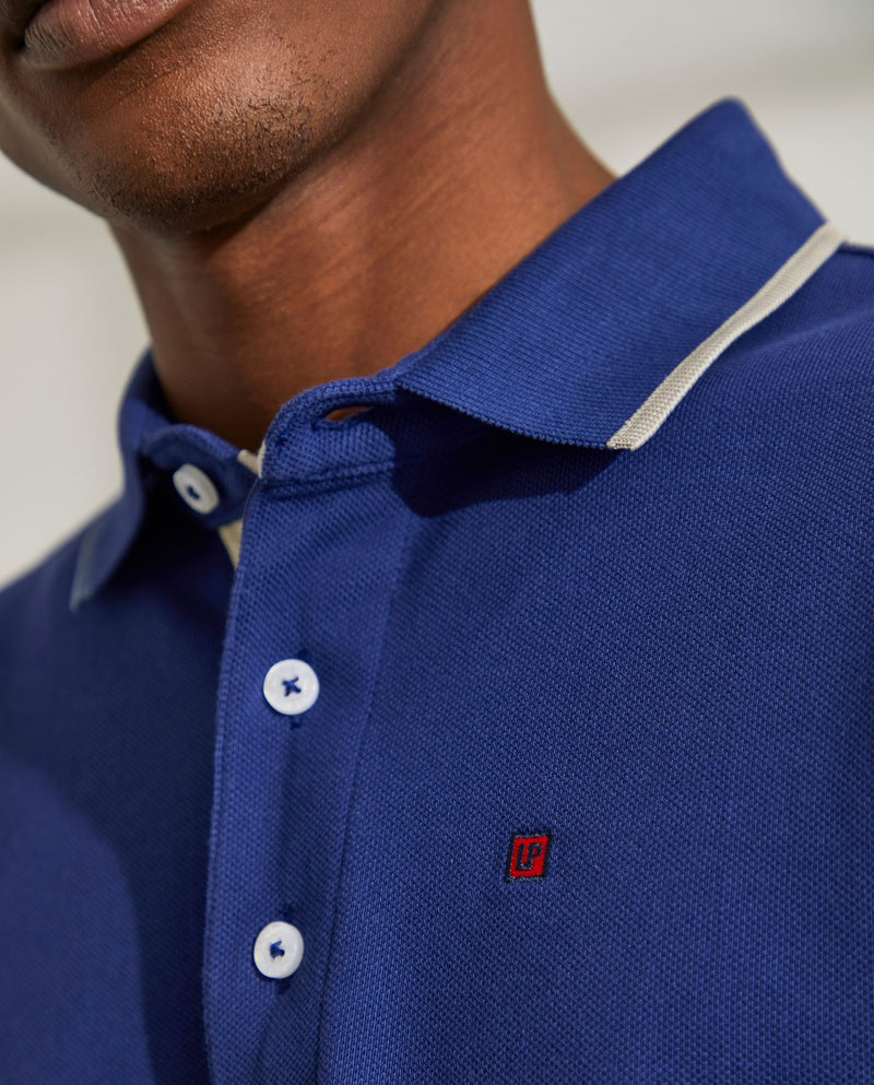 Polo para homem slim fit de algodão de manga comprida