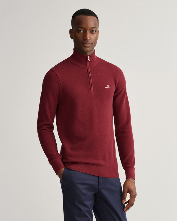 Sweatshirt com meio fecho de correr em algodão piqué