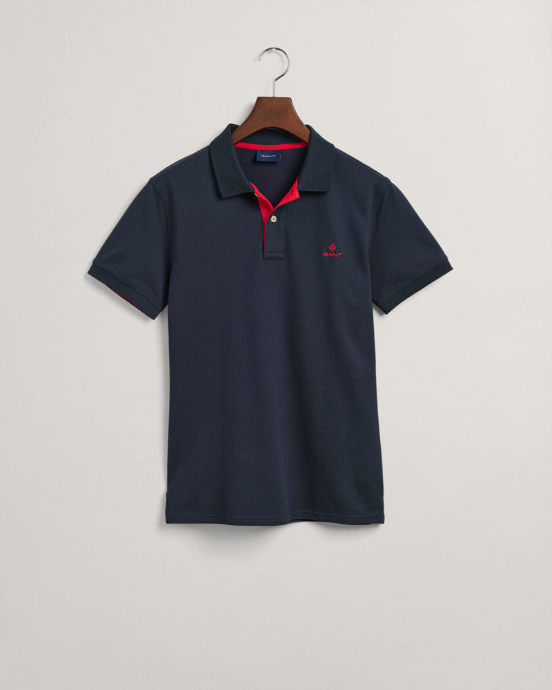 Rugger piqué com colarinho contrastante